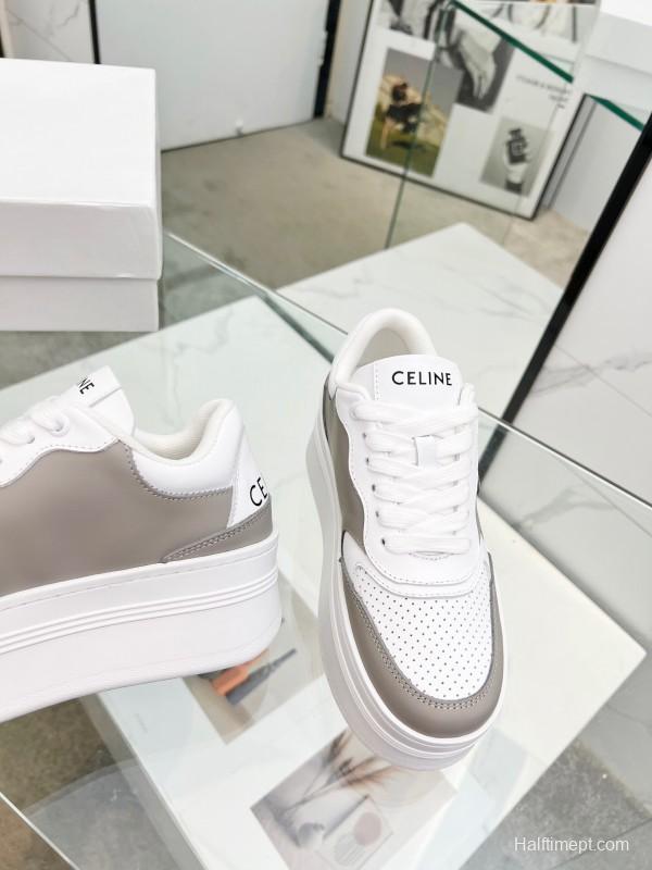 2025 Women CELINE White Grey Leather Sneakers