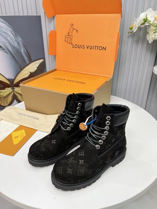 2024 Unisex Louis Vuitton Black Brown Suede Leather Ankle Boots MJ00450