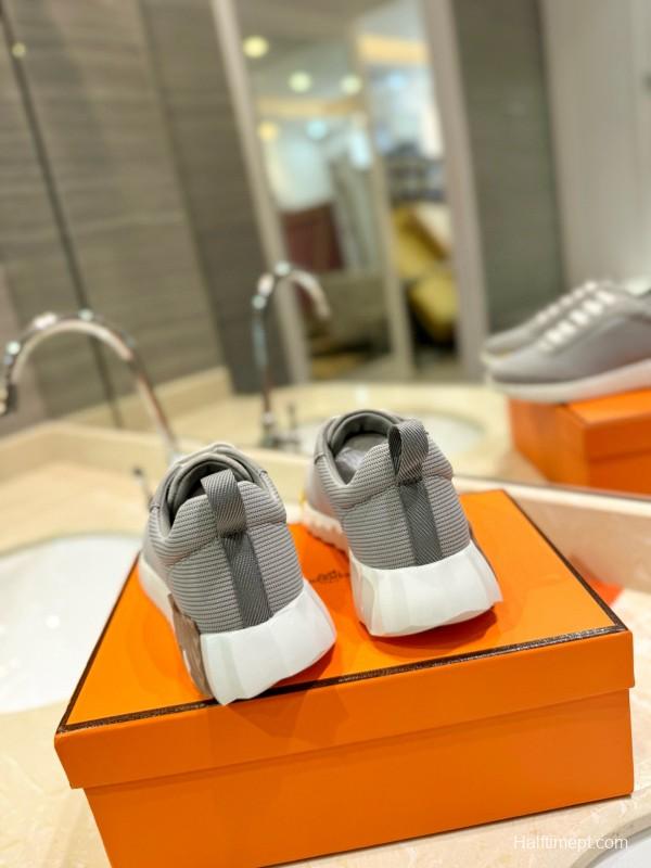 2024 Unisex Hermès Gray Beige Silk Suede Sneakers MJ00320