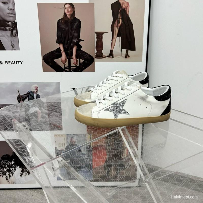 2025 Women GGDB White Black Silver Leather Suede Sneakers