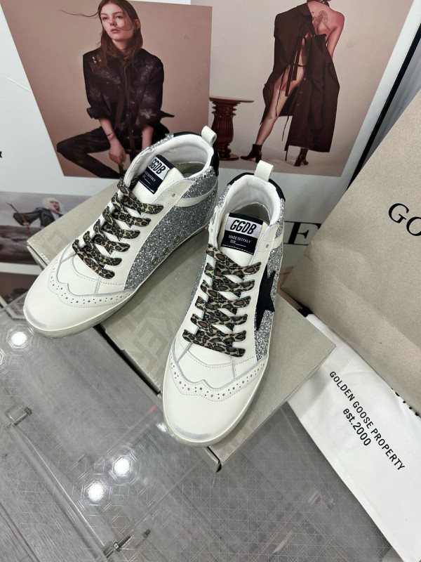 2024 Women GGDB Silver White Leather High Top Sneakers MJ00300