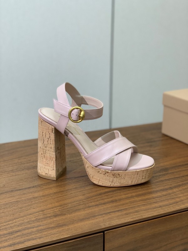 2025 Women Gianvito Rossi Light Pink Leather Platform Sandals