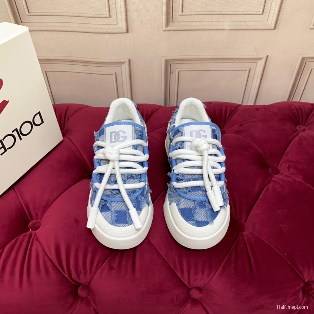 2025 Women Dolce & Gabbana Blue Denim Leather Sneakers
