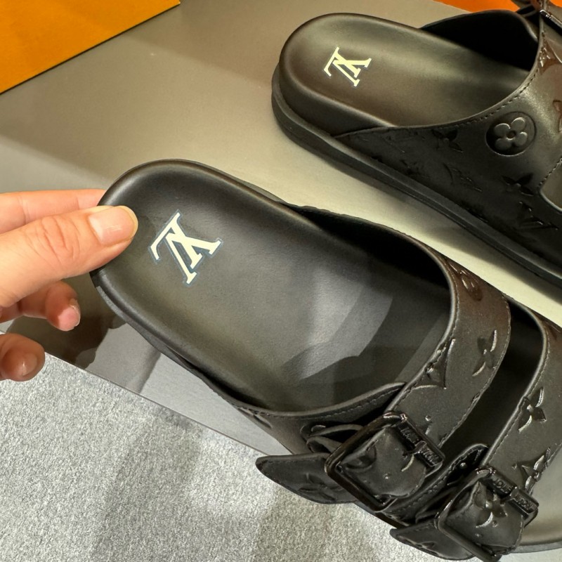 2024 Slippers Louis Vuitton Black Leather Slippers