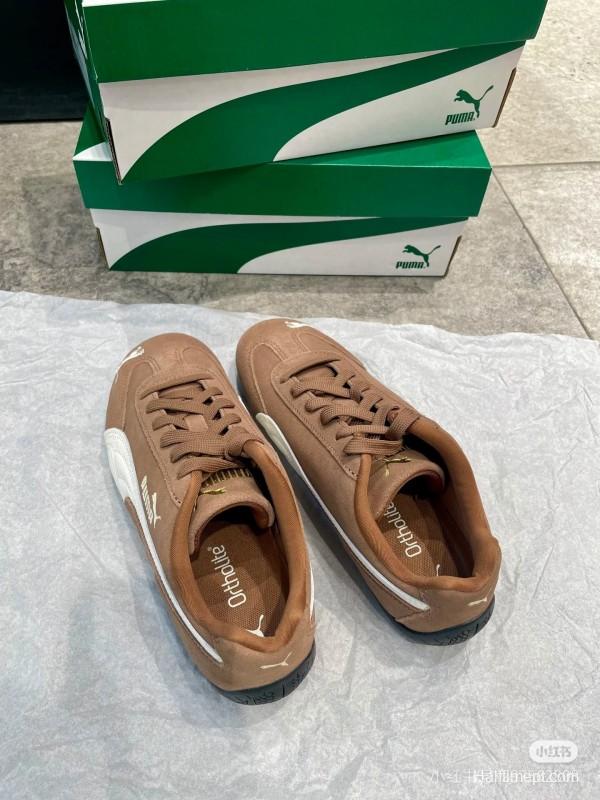 2025 Women Puma Brown White Suede Leather Sneakers KFY00260