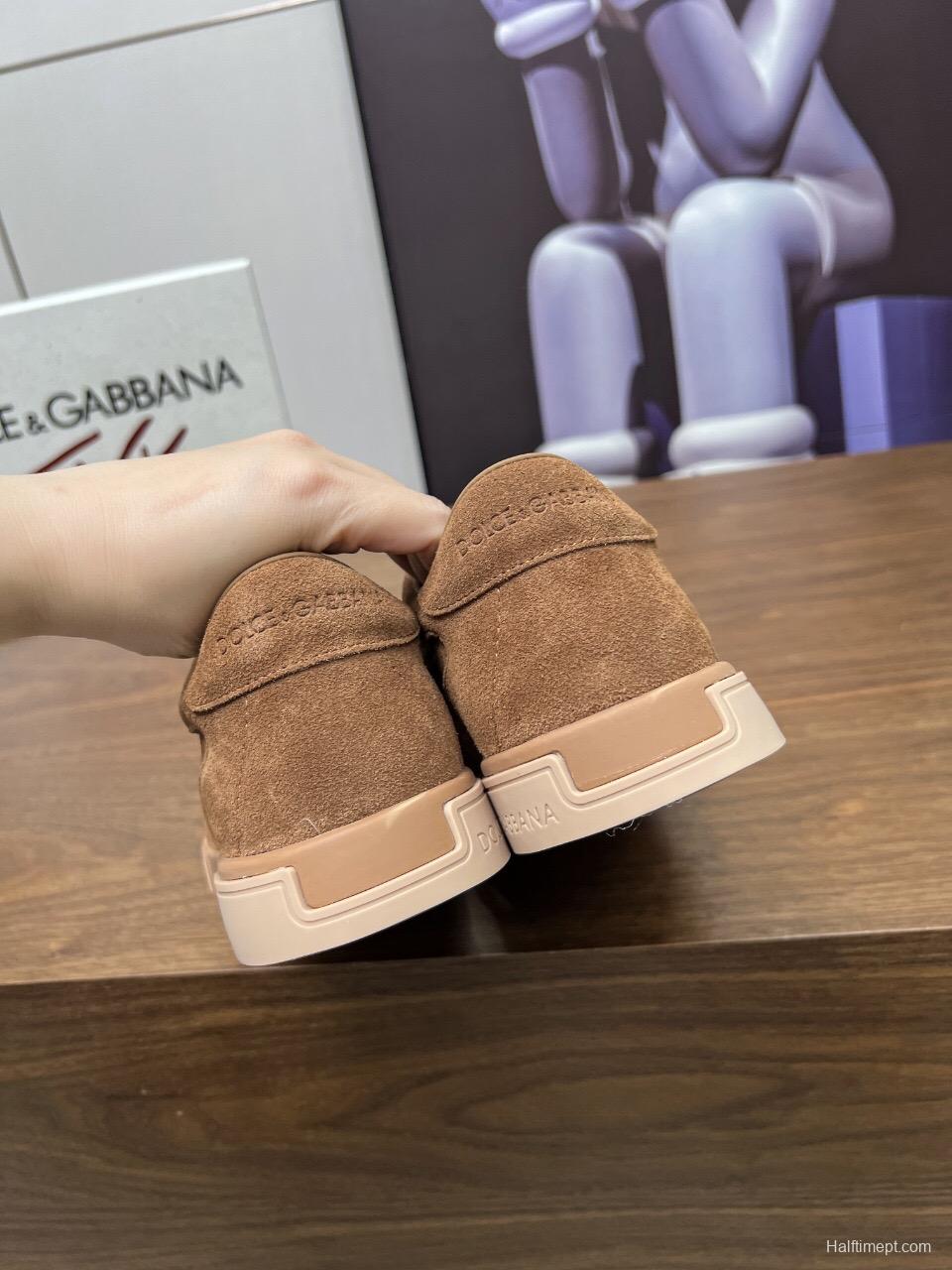 2025 Men Dolce & Gabbana Brown Suede Casual Sneakers LY00280