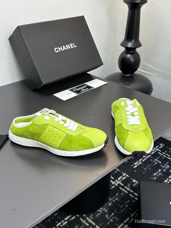 2025 Women CHANEL Green Suede Casual Sneakers Handmade For LY00360(F)