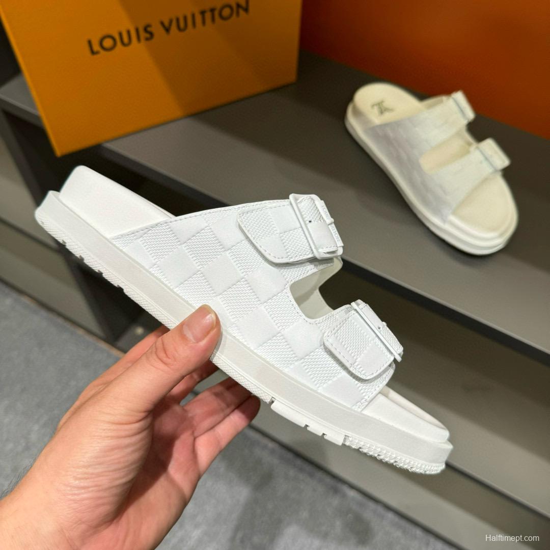 2024 Slippers Louis Vuitton White Leather Slippers