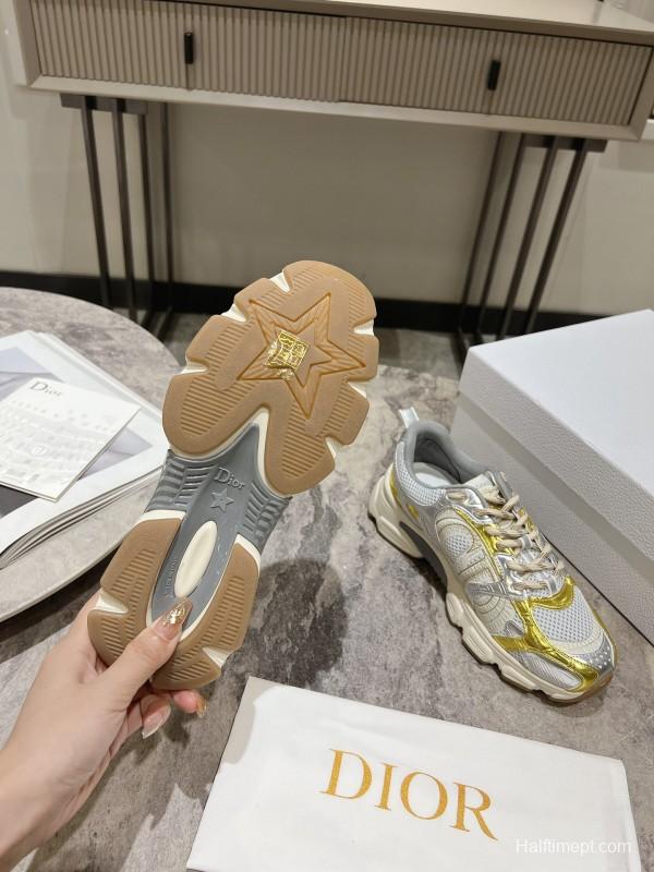 2025 Women Dior White Yellow Silver Mesh Leather Sneakers