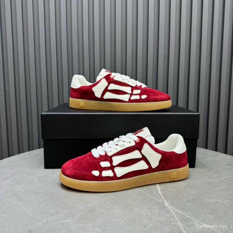2024 Unisex Amiri Red White Suede Leather Sneakers MJ00300