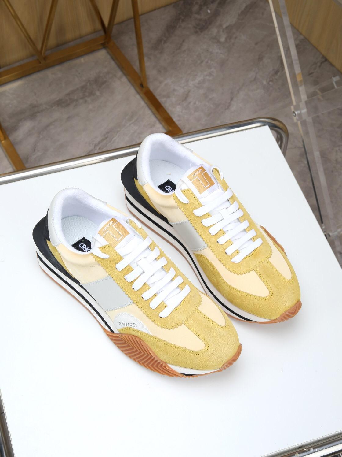 2025 Unisex TOM FORD Yellow White Grey Suede Leather Sneakers LY00360(F)/LY00370(M)