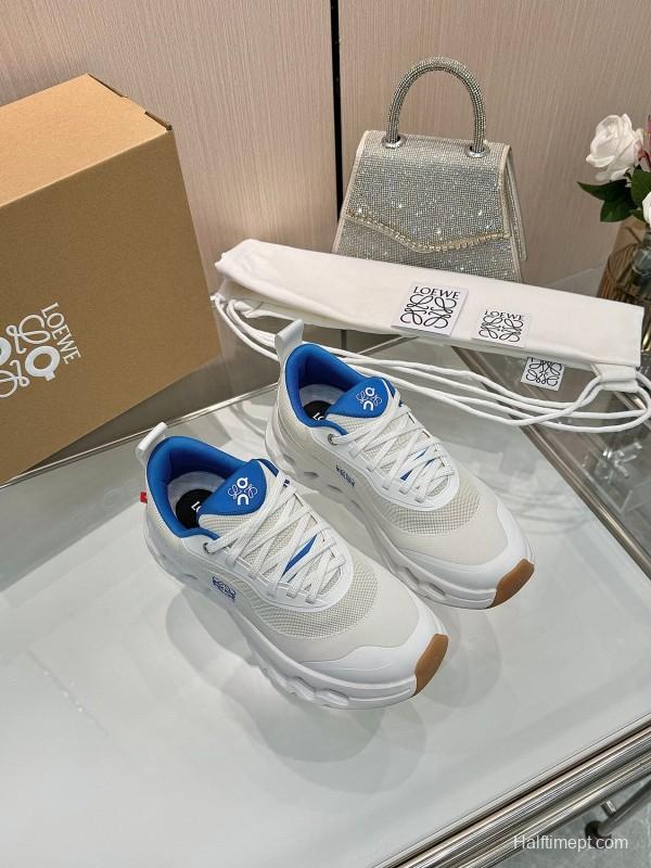 2025 Women Loewe White Blue Mesh Leather Sneakers