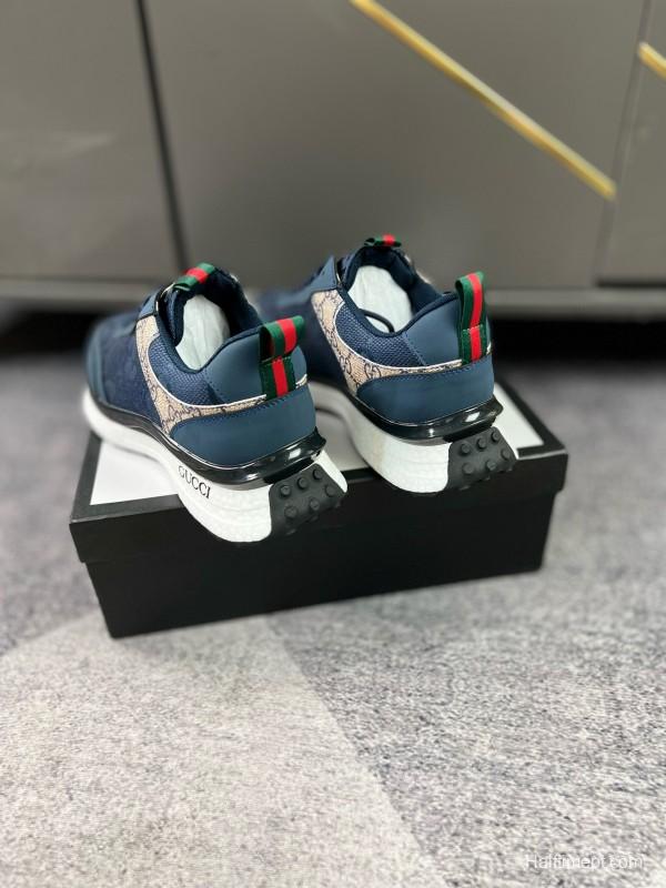 2024 Men Gucci Blue Beige Mesh Leather Sneakers MJ00260