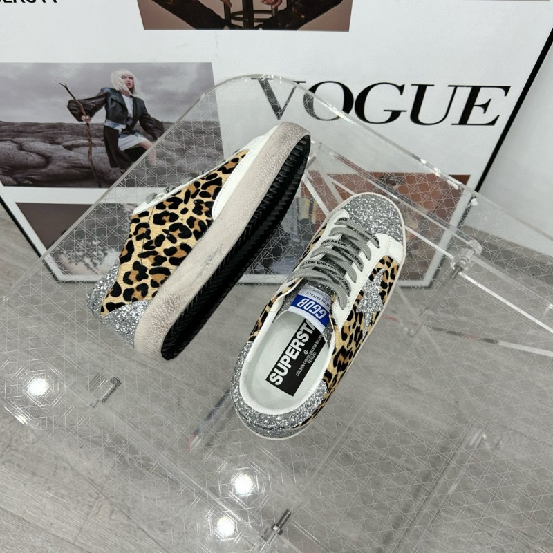 2025 Women GGDB Leopard Silver Glitter Leather Suede Sneakers