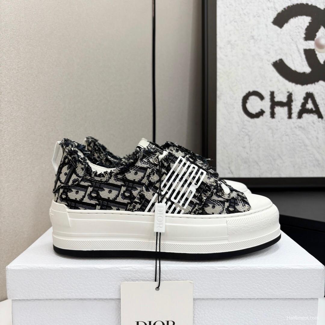 2025 Women Dior Black Grey Canvas Casual Sneaker LY00300