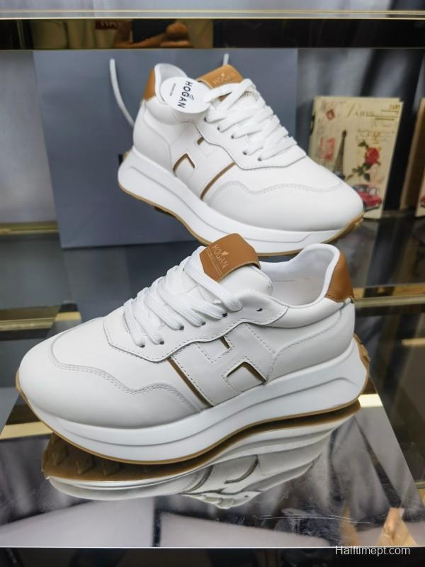 2025 Women HOGAN White Beige Leather Sneakers LY00360(F)