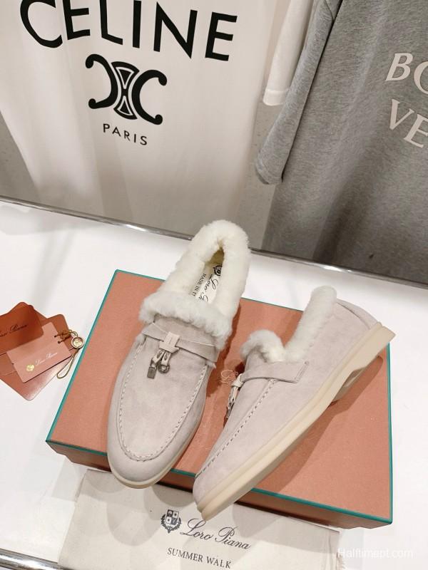 2024 Women LP white suede shearling loafers MJ00300F