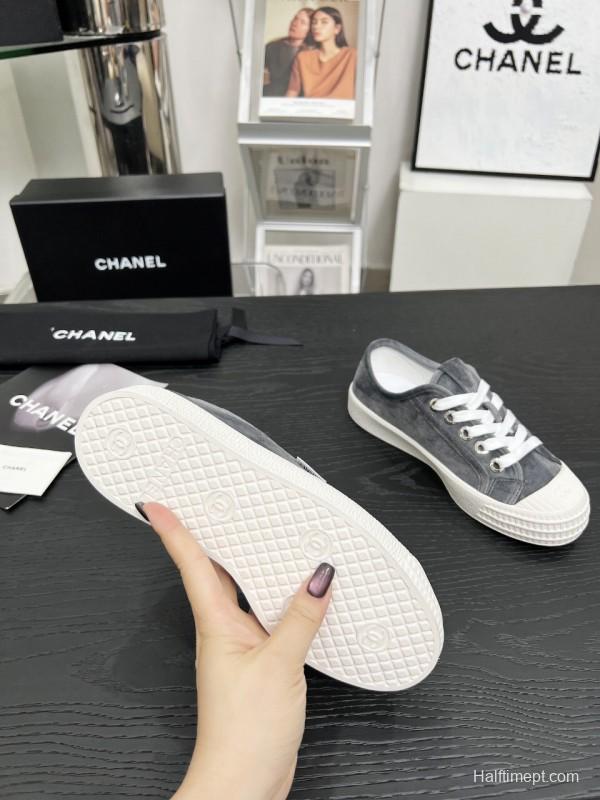 2025 Women Chanel Grey Canvas Casual Sneakers LY00230