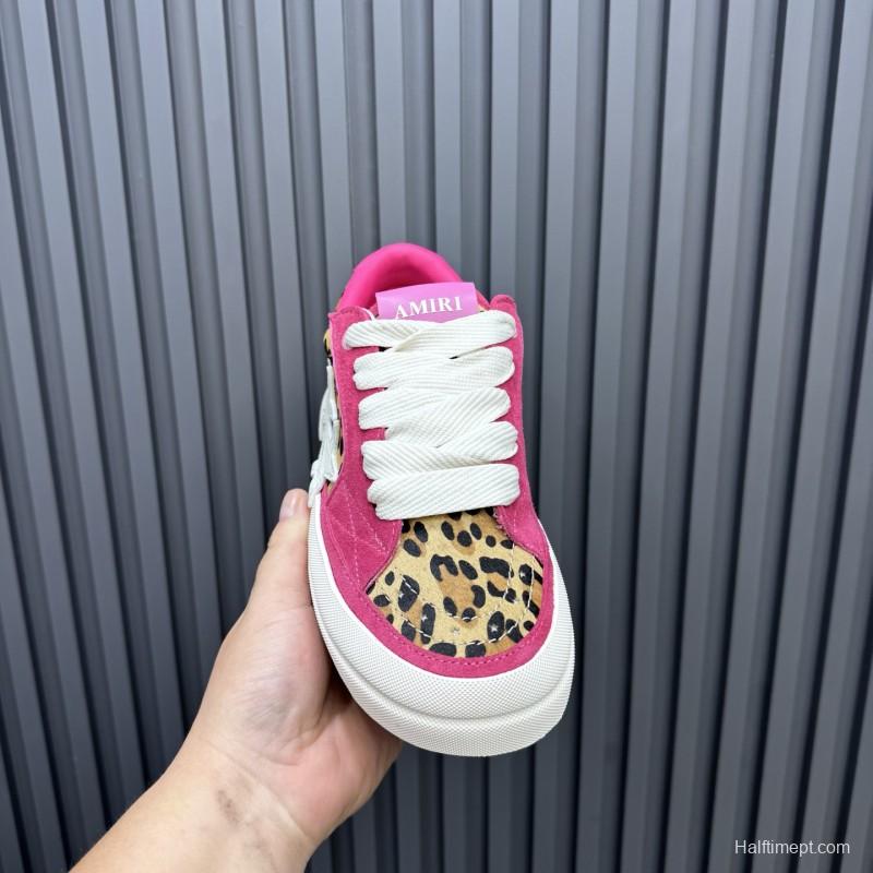 2025 Unisex Amiri Pink Leopard Suede Leather Sneakers
