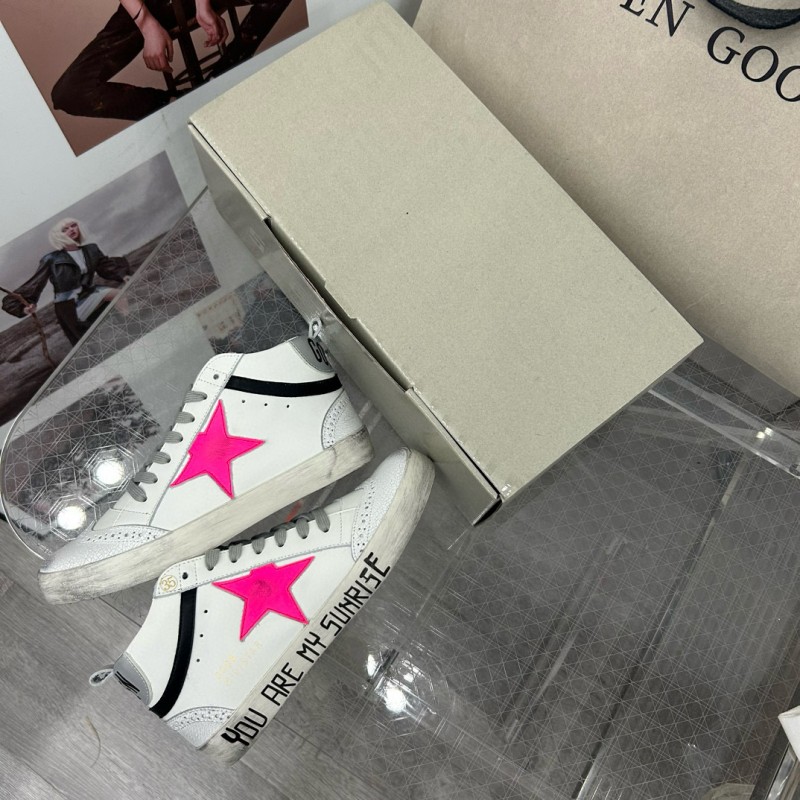 2024 Women GGDB White Pink Leather High Top Sneakers MJ00300