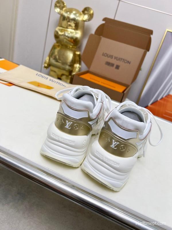 2025 Women Louis Vuitton White Beige Mesh Leather Sneakers LY00340