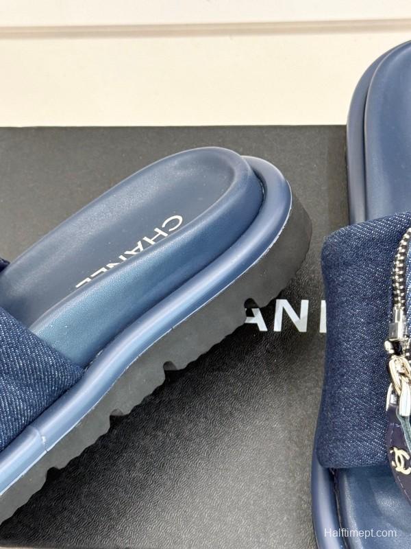 2025 Slippers Chanel Navy Denim Slippers