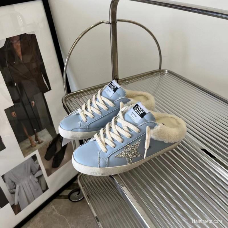 2024 GGDB Light Blue Shearling Leather Slippers MJ00280