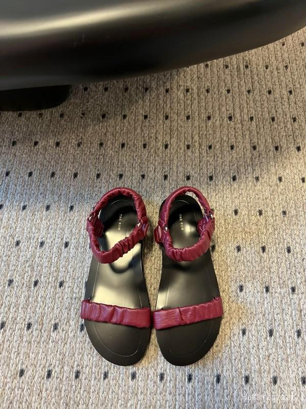 2025 Women The Row Burgundy Leather Sandals