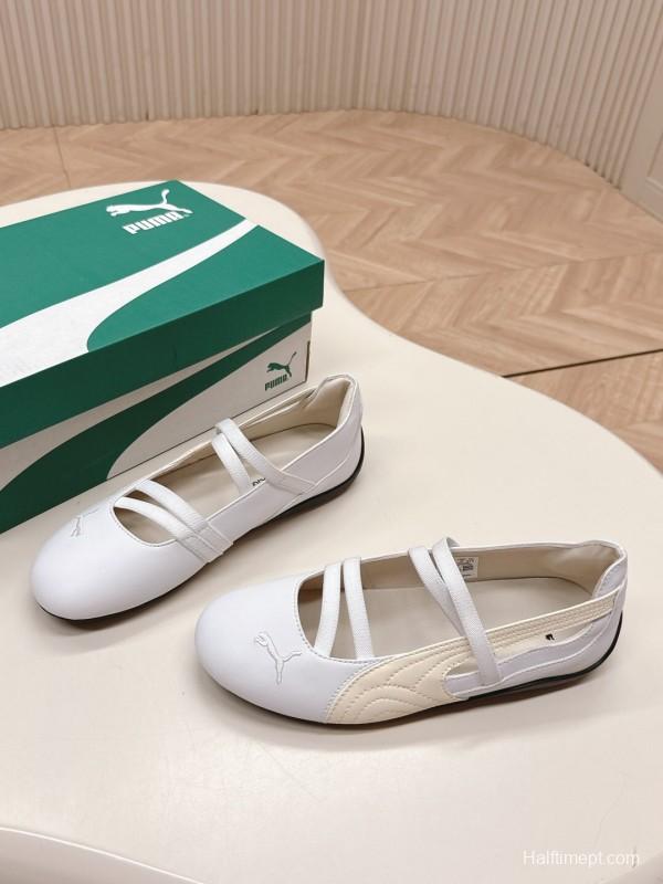 2025 Women PUMA White Leather Ballet Style Shoes