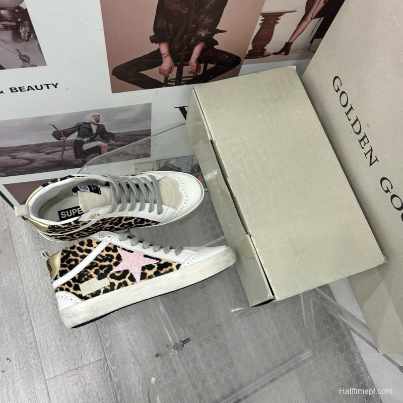 2024 Unisex GGDB Leopard White Pink Leather Suede High Top Sneakers MJ00300