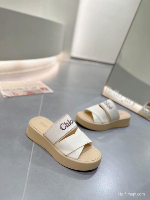 2025 Chloé White Canvas Slippers