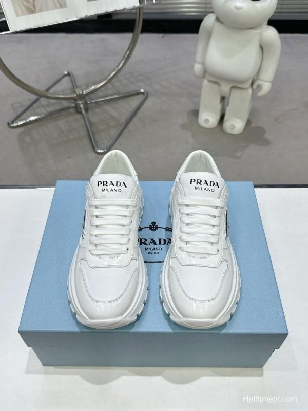 2025 Unisex Prada White Leather Sneakers KFY00310