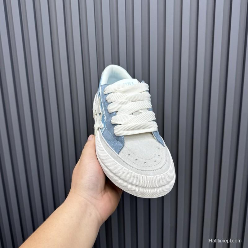 2025 Unisex Amiri Blue White Suede Canvas Sneakers