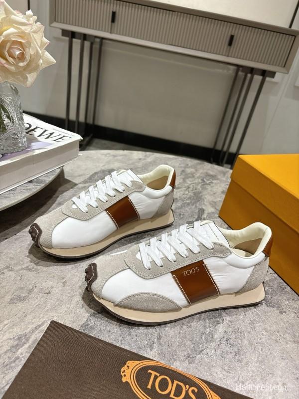 2025 Women TOD'S White Brown Beige Leather Suede Sneakers