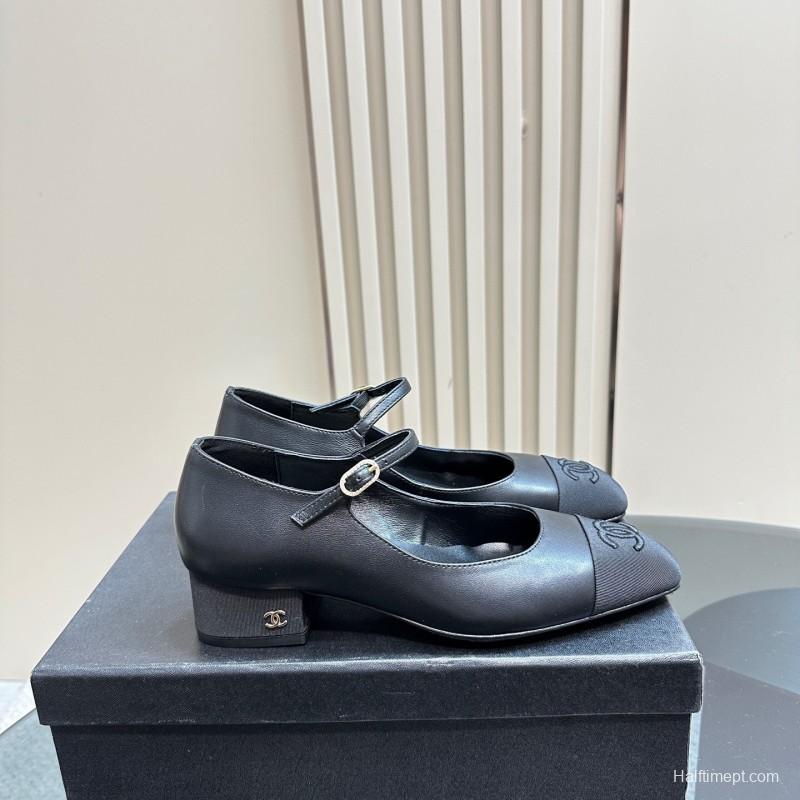 2025 Women Chanel Black Lambskin Mary Jane Shoes KFY00290