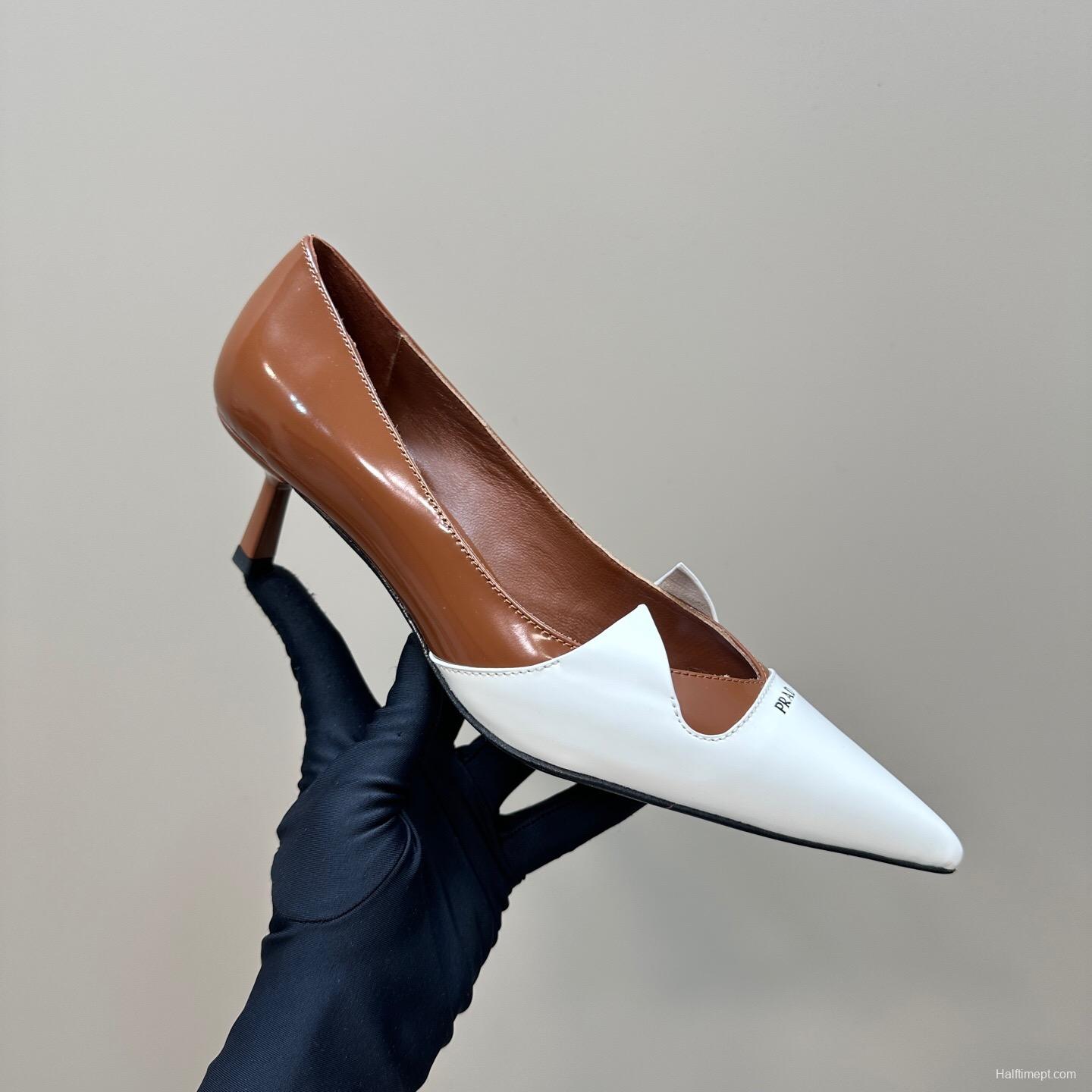 2025 Women Prada White Brown Leather Heels KFY00310
