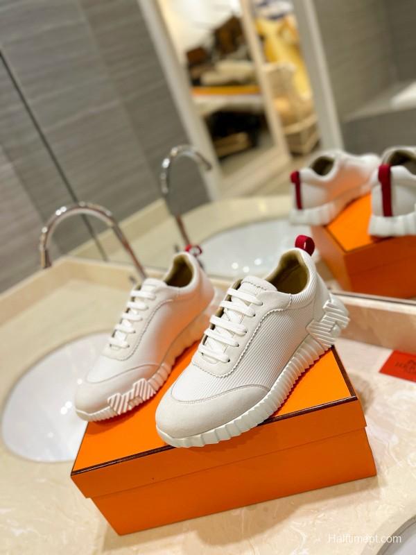 2024 Unisex Hermès White Imported Silky Calf Suede Rain Cloth Casual Sneakers MJ00320
