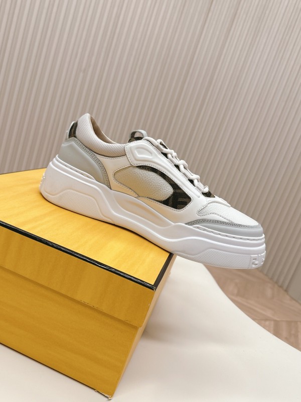 2025 Unisex Fendi White Grey Mesh Leather Sneakers LY00360(F)/LY00370(M)