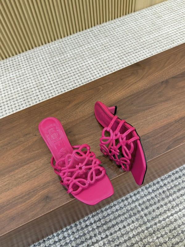 2025 Women Loewe Pink Leather Heeled Sandals LY00210
