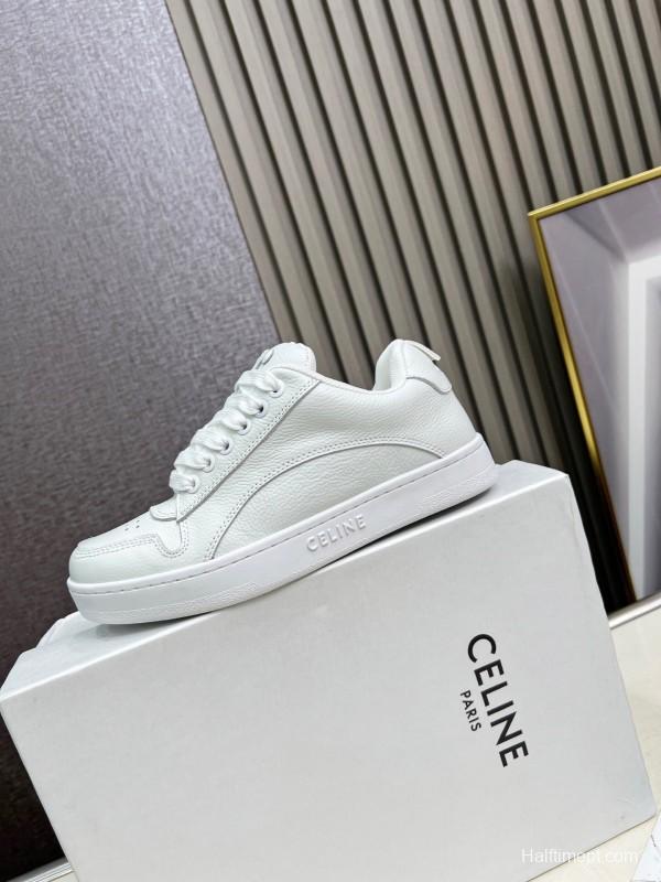 2025 Unisex CELINE White Leather Sneakers KFY00260