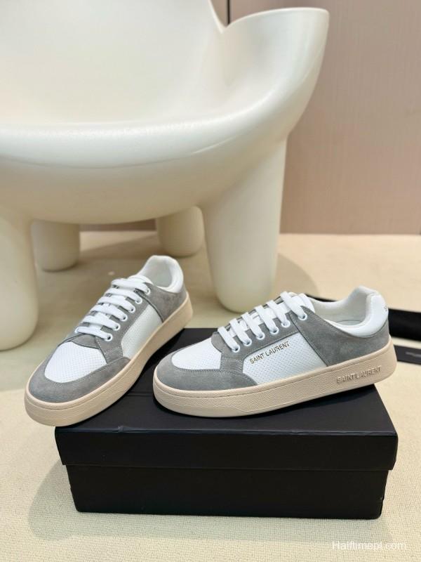 2024 Unisex Yves Saint Laurent White Grey Suede Leather Mesh Sneaker MJ00350