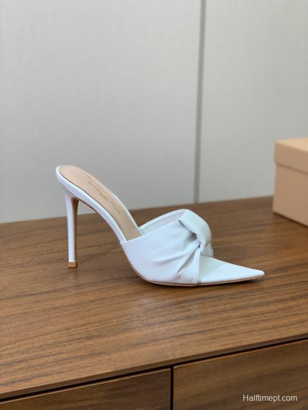 2025 Women Gianvito Rossi White Leather Pointed Toe High Heel Mule