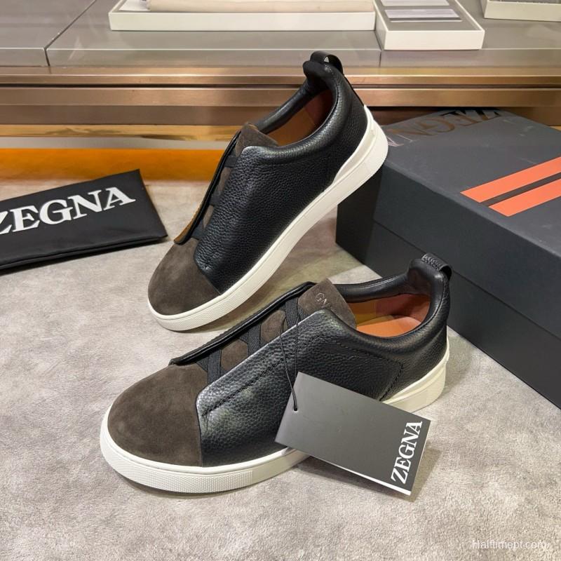 2024 Men Ermenegildo Zegna Black Brown Leather Suede Sneakers