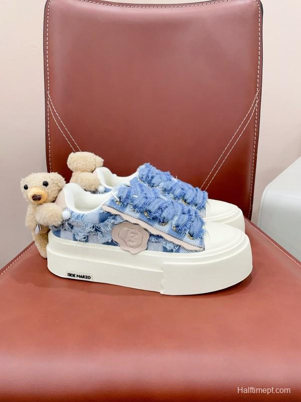 2025 Women 13DE MARZO Blue White Canvas Leather Casual Shoes Teddy Bear KFY00280