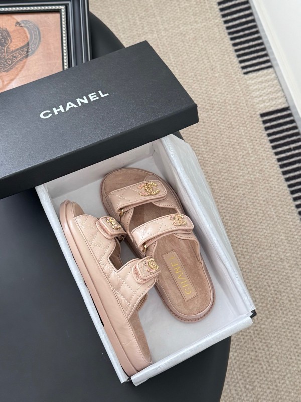 2025 Women Chanel Beige Leather Sandals LY00310