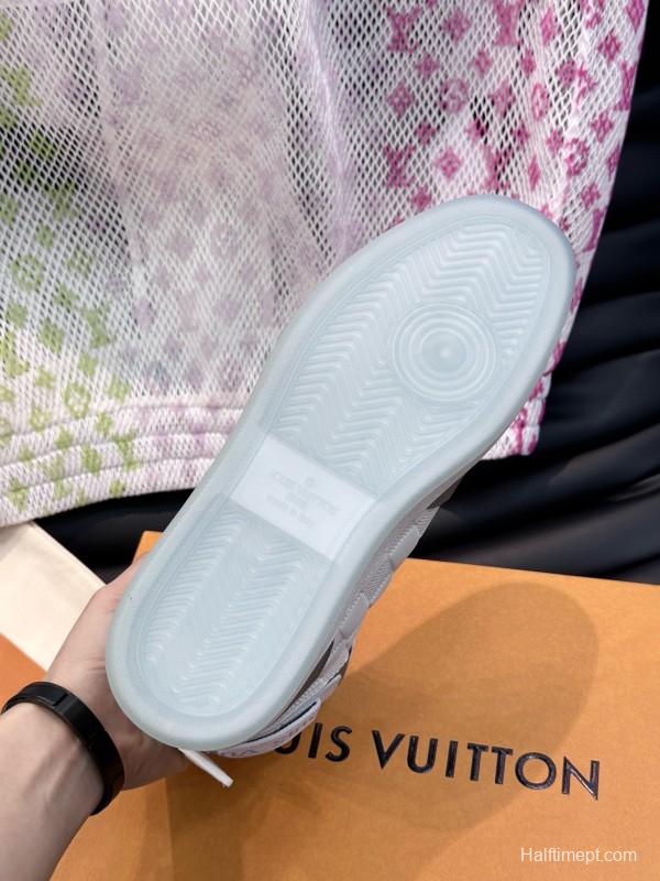 2024 Men Louis Vuitton White Grey Leather Canvas High Top Classic Sneakers MJ00420