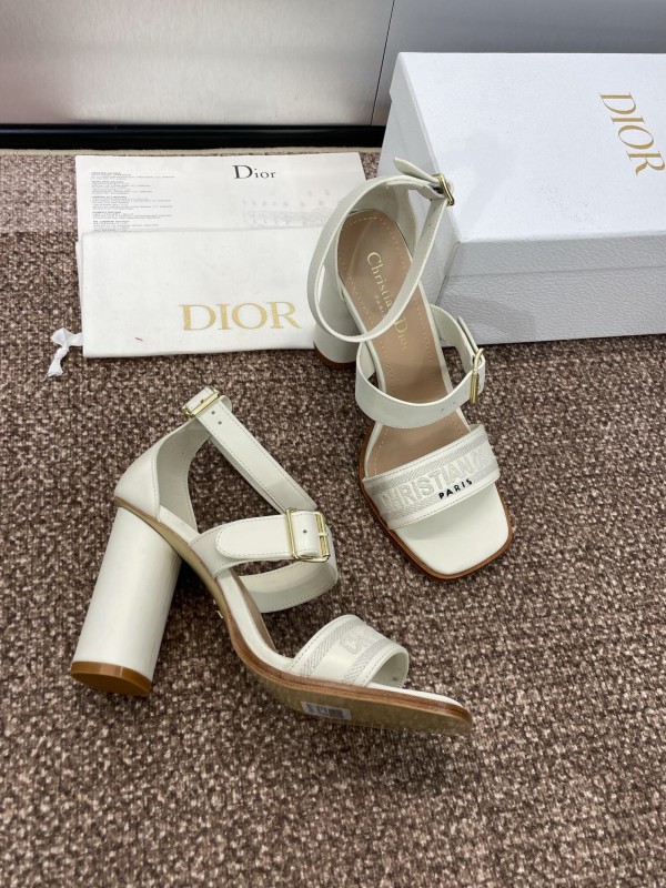 2025 Women Dior White Leather Sandals Embroidery KFY00310