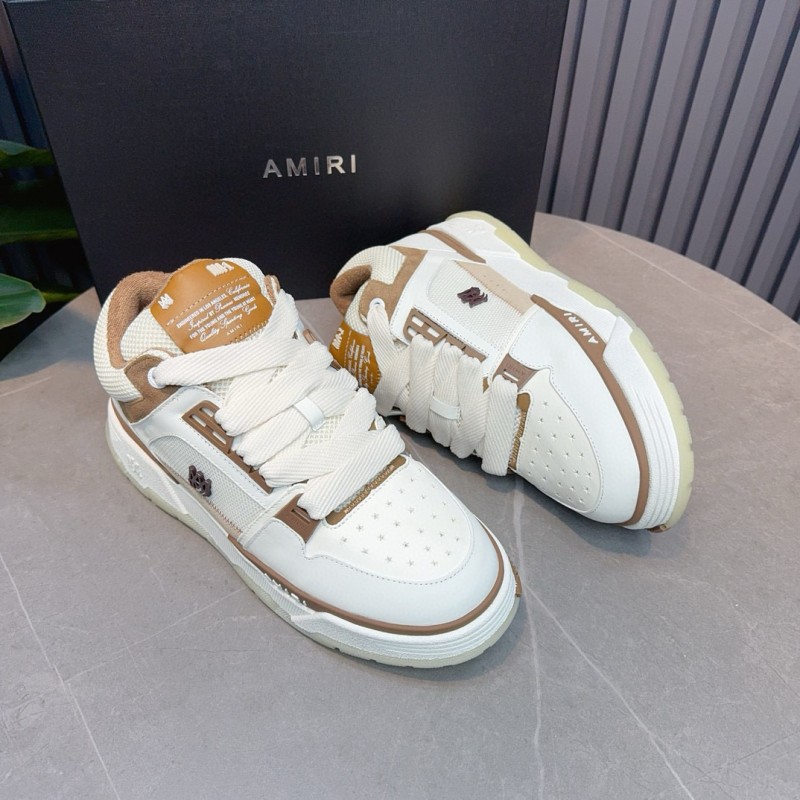 2024 Unisex Amiri White Beige Leather Mesh Sneakers MJ00360