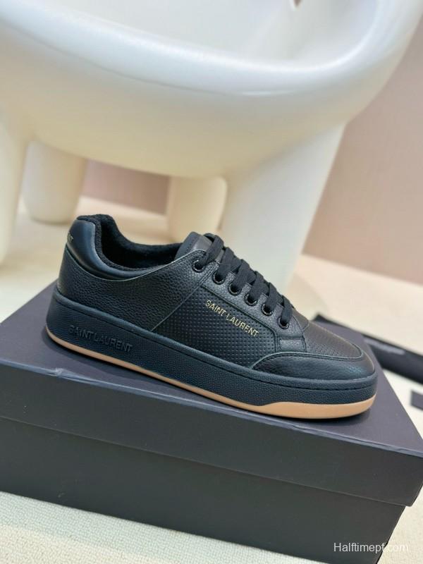 2024 Unisex Yves Saint Laurent Black Gold Leather Casual Shoes Laser Cut MJ00350