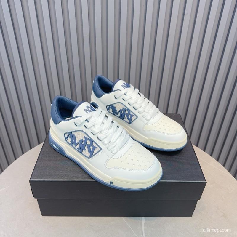 2025 Unisex Amiri White Blue Leather Sneakers MJ00360
